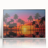 Framed acrylic wall art showcasing a vibrant beach landscape design with soft blues and sandy tones, ideal for coastal-themed decor, enhancing any room's ambiance.