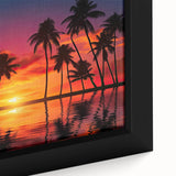 Framed canvas wall art showcasing a vibrant beach landscape with rich blue skies and golden sands, perfect for coastal-themed home décor.