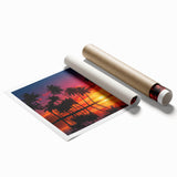 Vibrant rolled print of a serene beach landscape featuring soft waves and golden sand, ideal for coastal decor; packaged securely in a protective tube.