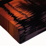 Close-up of a stretched canvas print showcasing a vibrant beach landscape design, featuring soft pastel colors and intricate details, perfect for home decor.