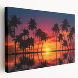 Stretched canvas wall art showcasing a serene beach landscape with vibrant colors, perfect for enhancing home decor and creating a calming atmosphere.