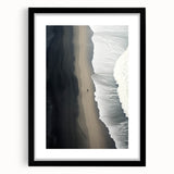 Framed black wall art showcasing a serene beach landscape design, complete with a mat for an elegant finish, ideal for enhancing home decor.