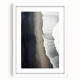 Framed wall art showcasing a serene beach landscape with gentle waves and a clear blue sky, elegantly matted in white for a modern aesthetic. Perfect for coastal decor enthusiasts.