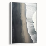 Framed canvas wall art showcasing a serene beach landscape with soft waves and a clear sky, presented in a sleek white frame, ideal for coastal-themed decor.