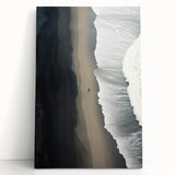 Stretched canvas artwork showcasing a serene beach landscape with vibrant colors, ideal for home decor, leaning against a wall for display. Perfect for beach-themed interiors.