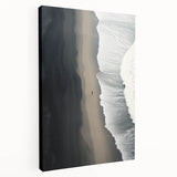 Stretched canvas wall art depicting a serene beach landscape, featuring vibrant blues and sandy tones, perfect for adding a tranquil aesthetic to any room.