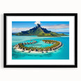 Framed wall art showcasing a serene beach landscape with vibrant colors, featuring a black mat and sleek frame, ideal for home decor and relaxation.