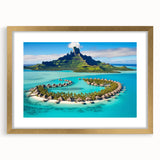 Framed wall art collection showcasing serene beach landscapes with a gold mat and frame, adding elegance to home decor. Perfect for coastal-themed interiors.