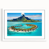 Framed wall art showcasing a serene beach landscape design with vibrant colors and a white mat, perfect for adding a coastal touch to any room decor.