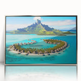 Framed acrylic wall art showcasing a vibrant beach landscape design, featuring serene blue waters and golden sand, ideal for home decor or office settings.