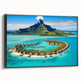Framed canvas wall art showcasing a vibrant beach landscape design with a black frame, ideal for home décor. The artwork captures serene ocean waves and a clear sky, adding a tranquil touch to any room.