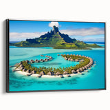 Framed canvas wall art showcasing a vibrant beach landscape design with a black frame, ideal for home décor. The artwork captures serene ocean waves and a clear sky, adding a tranquil touch to any room.