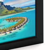 Framed canvas wall art showcasing a vibrant beach landscape with vivid blues and sandy tones, ideal for coastal-themed decor. Perfect for brightening any space.