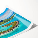 Colorful landscape beach wall art print showcasing vibrant sunset hues and tranquil ocean waves, rolled in a protective tube for easy handling and display.