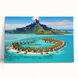 Stretched canvas wall art depicting a serene beach landscape with vibrant blue skies and golden sands, perfect for coastal-themed decor. Ideal for living spaces.