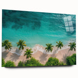 Acrylic glass wall art piece showcasing a vibrant beach landscape design, featuring a stunning sunset over the waves, ideal for coastal-themed decor.