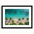 Framed wall art featuring a serene beach landscape design with a black mat and frame, ideal for home decor, evoking tranquility and relaxation.
