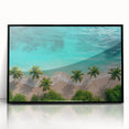 Framed acrylic wall art depicting a serene beach landscape with vibrant colors, showcasing gentle waves and a clear blue sky, perfect for home decor.