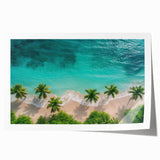 Vibrant rolled print of a serene beach landscape, showcasing soft waves and a colorful sunset, perfect for home decor or art collection. Packaged securely for delivery.