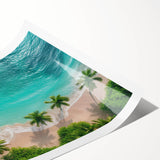 Vibrant rolled print of a serene beach landscape, showcasing turquoise waters and soft sand, ideal for coastal-themed decor and relaxation spaces.