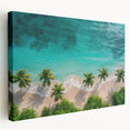 Stretched canvas wall art showcasing a serene beach landscape with vibrant colors and soft waves, perfect for coastal-themed decor. The side view highlights the depth and texture of the artwork, enhancing any living space with a tranquil vibe.