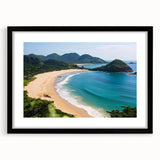Framed wall art collection showcasing a serene beach landscape design, featuring a black frame and mat, perfect for home decor and relaxation themes.