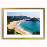 Elegant gold-framed wall art featuring a serene beach landscape design, complete with a mat, perfect for enhancing home decor and creating a tranquil ambiance.