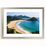 Framed silver wall art showcasing a serene beach landscape, complete with a white mat, ideal for modern decor. Perfect for enhancing home aesthetics.