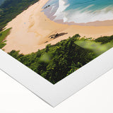 Vibrant rolled canvas art showcasing a serene beach landscape with gentle waves and a clear blue sky, ideal for home decor and coastal themes. Perfect for enhancing living spaces with a calming, nature-inspired aesthetic.