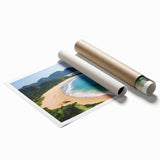 Vibrant beach landscape wall art collection print showcasing serene coastal scenes with vivid colors, rolled and ready for framing, ideal for home decor.