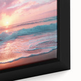 Framed canvas close-up showcasing a serene beach landscape with vibrant colors and intricate details. Ideal for home decor, enhancing any living space with a tranquil vibe.