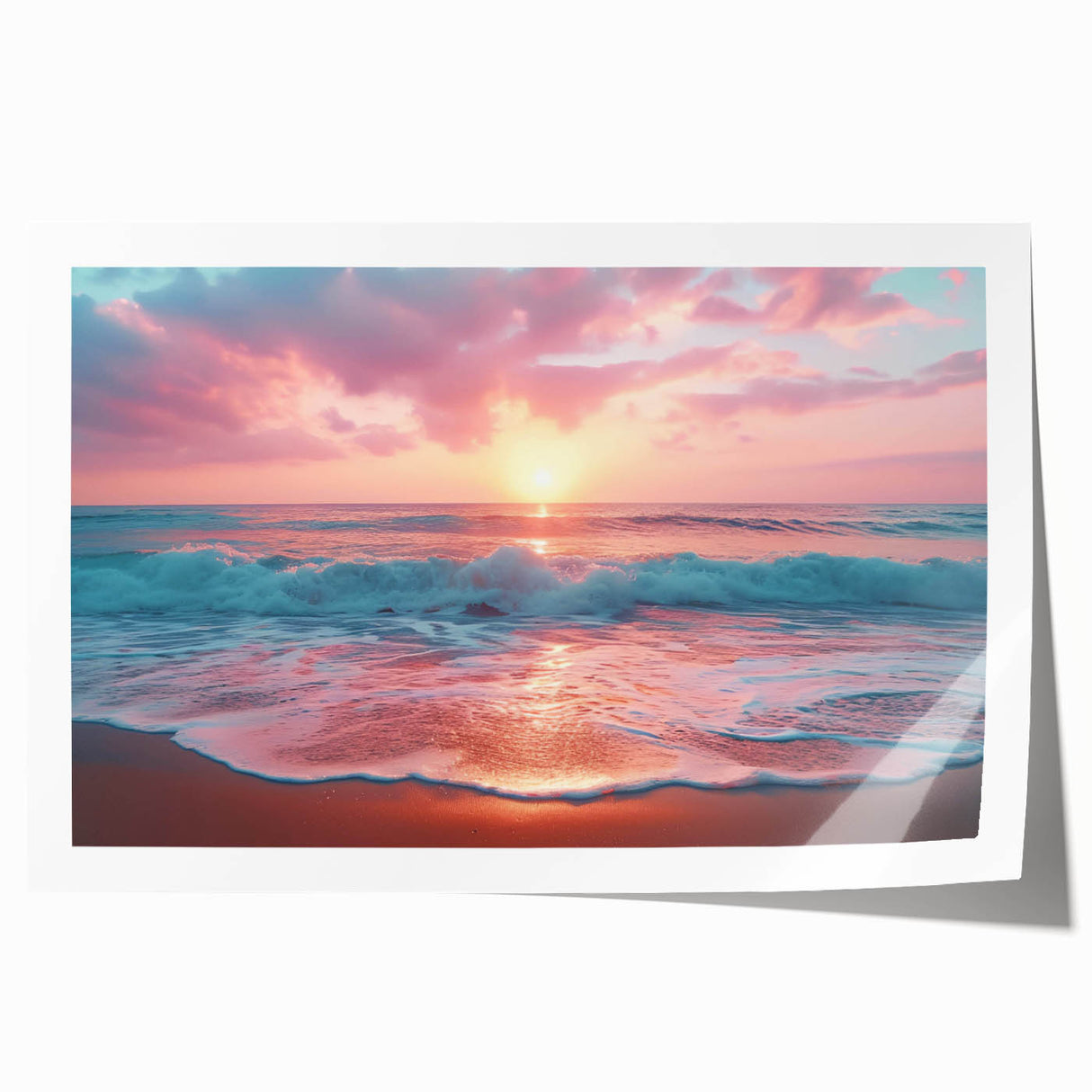 Vibrant rolled canvas print showcasing a serene beach landscape design, featuring soft sand and tranquil waves, ideal for home decor and relaxation.