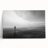 Stretched canvas artwork showcasing a serene beach landscape, featuring vibrant blues and sandy tones, designed for home decor. Perfect for coastal-themed interiors.