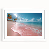 Framed wall art featuring a serene beach landscape, showcased in a sleek white mat, perfect for enhancing home decor with a calming coastal vibe.