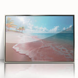 Framed wall art featuring a serene beach landscape design with vibrant colors, set in a sleek silver frame, perfect for enhancing any modern decor.