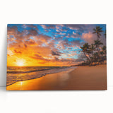 Stretched canvas wall art showcasing a serene beach landscape design, featuring soft blue hues and gentle waves, perfect for coastal-themed decor.