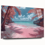 Acrylic glass wall art displaying a vibrant beach landscape design, showcasing vivid colors and serene ocean waves, ideal for coastal home decor.