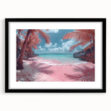 Framed wall art collection showcasing a serene beach landscape design with a black frame and white mat, ideal for home decor or relaxation-themed spaces. Perfect for adding a coastal touch to interiors.