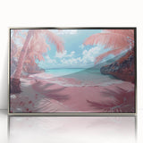 Framed acrylic wall art showcasing a serene beach landscape design with vibrant colors and silver accents, perfect for enhancing modern home decor.