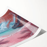 Vibrant rolled wall art print showcasing a serene beach landscape at sunset, featuring soft pastels and a calming ocean view, ideal for home decor.