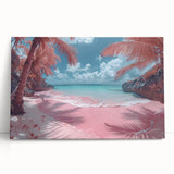 Vibrant stretched canvas wall art showcasing a serene beach landscape with gentle waves, soft sand, and clear blue skies, perfect for coastal home decor.