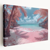 Stretched canvas wall art showcasing a serene beach landscape design, featuring vibrant blues and sandy tones, ideal for coastal-themed decor in living spaces.