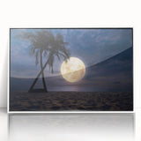 Framed acrylic wall art collection showcasing serene beach landscapes, with vibrant colors and a sleek white frame, perfect for home decor enhancement.