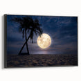 Framed wall art collection showcasing a serene beach landscape design, with black framing and a side view highlighting the canvas texture and colors. Ideal for coastal home decor.
