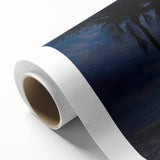 Vibrant rolled canvas wall art showcasing a serene beach landscape with pastel colors and gentle waves, elegantly packaged in a protective cardboard tube.