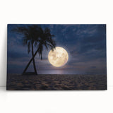 Stretched canvas wall art collection showcasing a serene beach landscape with vibrant colors, elegantly leaning against a neutral wall, perfect for home decor.