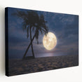 Stretched canvas wall art showcasing a vibrant beach landscape design, featuring vivid blues and sandy tones, ideal for coastal decor. Perfect for enhancing living spaces with a serene, tropical vibe.