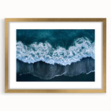 Framed wall art collection showcasing a serene beach landscape with golden matting, perfect for enhancing home decor in coastal-themed interiors.