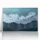 Framed acrylic wall art showcasing a serene beach landscape with vibrant colors, perfect for home decor. The white frame enhances the coastal theme and adds elegance.