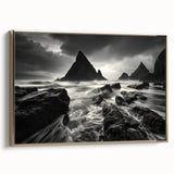 Gold-framed canvas wall art depicting a serene beach landscape, showcasing vibrant colors and intricate details, perfect for home decor and coastal themes.